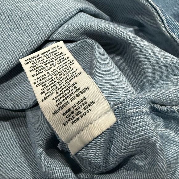 Bagatelle Blue Denim Stretch Button-Up Shirt Jacket Size L Women's Puff Sleeve - Picture 3 of 9